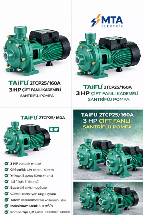 2Tcp25/160A 3 Hp Çift Fanlı Kademeli Santrifüj Pompa