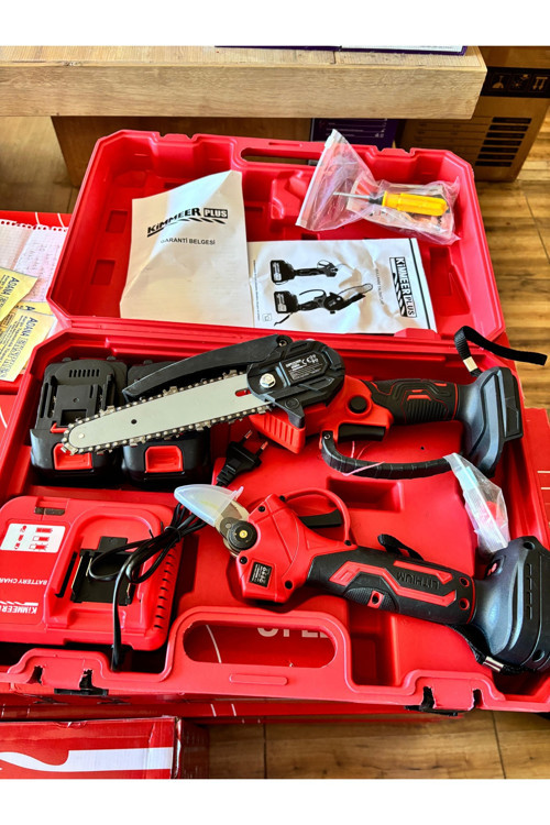 21Vçift Akülü Dal Budama Makası Ve Kendinden Yağlamalı Testere 2’Li Set Yedek Pala Zincir Hediye