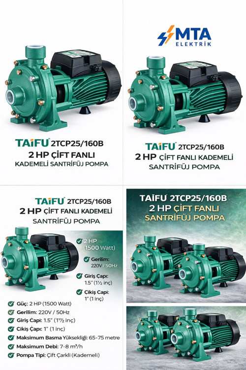 2Tcp25/160B 2 Hp Çift Fanlı Kademeli Santrifüj Pompa