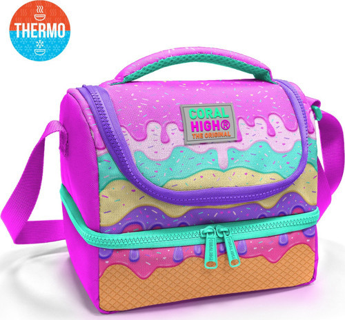 Kids Pembe Rengarenk Dondurma Desenli Thermo İki Katlı Beslenme Çantası 37211