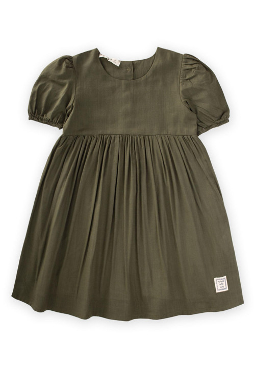 Flamlı Elbise 2-7 Yaş Haki Yeşil