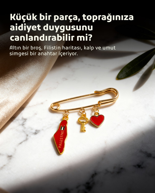Filistin Haritası Kırmızı Rengi, Fetih Anahtarlığ Ve Kırmızı Kalıbı Üçlü Yaka İğnesi Broş A300057