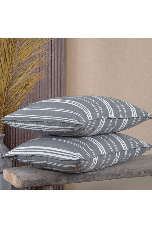 Pamuklu İpliği Boyalı Yıkamalı Kapaklı Yastık Kılıfı | 2’li Set | 50x70 cm | Çift İğne Detaylı