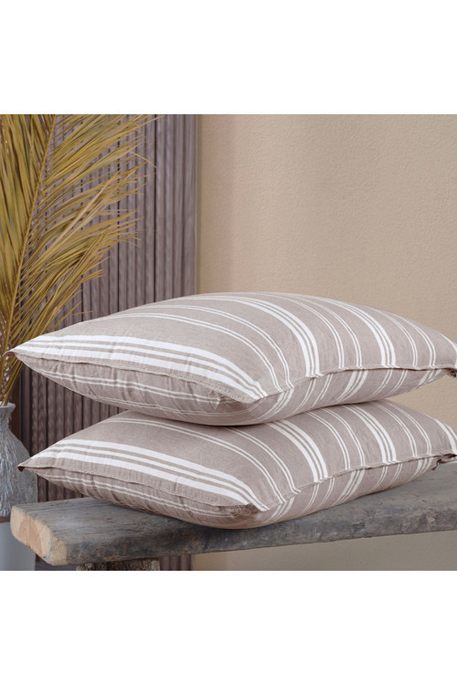 Pamuklu İpliği Boyalı Yıkamalı Kapaklı Yastık Kılıfı | 2’li Set | 50x70 cm | Çift İğne Detaylı