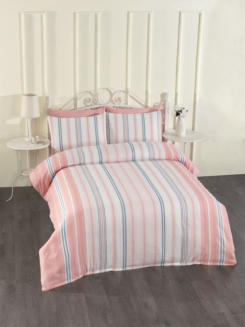 Pamuklu Somon Lastikli Çarşaf Nevresim Takımı 160x200 Çift Kişilik