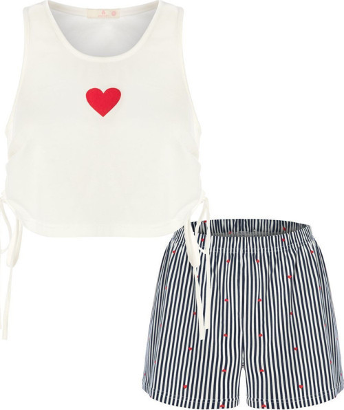 Kadın Yan Bağcık Detaylı Pamuklu Crop Şort Pijama Takımı