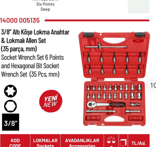 3/8 Lokma Takımı ( Star Lokma+Torx Lokma+ Lokmalı Allen) 35 Parça