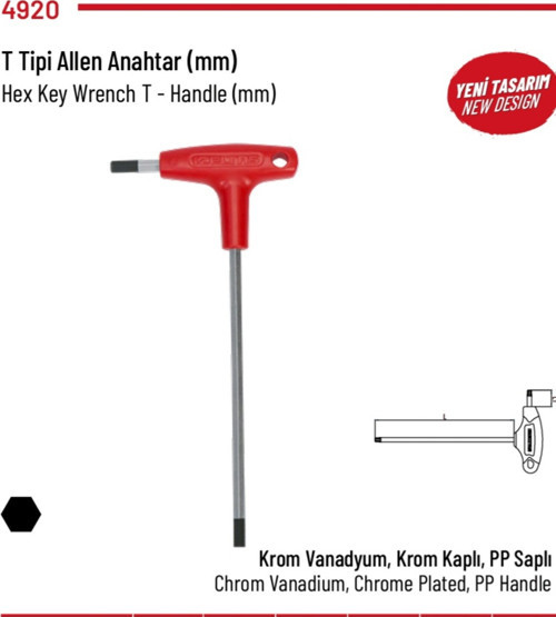 T Tipi Alyan (Allen) Anahtar Altı Köşe 10Mm