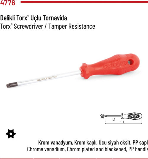 Tornavida Delikli Torx Uçlu T20