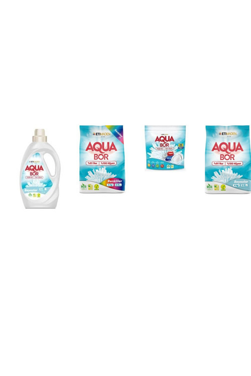 Aquabor Doğal Mineralli Sıvı Beyaz + 4 Kg Renkliler + Tablet + 4 Kg Beyaz 4 Lü Set