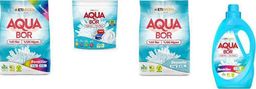 Aquabor Doğal Mineralli 4 Kg Renkliler + Tablet + 4 Kg Beyaz + Sıvı Renkliler 4 Lü Set