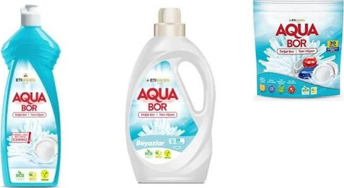 Aquabor Doğal Mineralli Elde Bulaşık + Sıvı Beyaz + Tablet 3 Lü Set