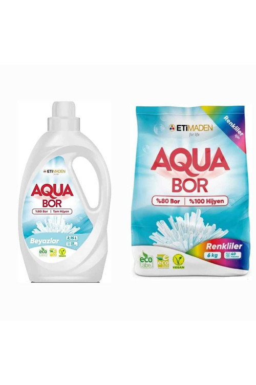 Aquabor Çamaşır Deterjanı Toz 6 Kg Renkliler İçin+33 Yıkama Beyazlar İçin Sıvı.