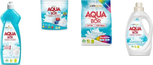 Aquabor Doğal Mineralli Elde Bulaşık + Tablet + 4 Kg Renkliler + Sıvı Beyaz 4 Lü Set