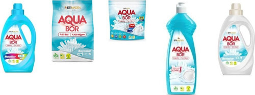 Aquabor Doğal Mineralli Sıvı Renkliler + 4 Kg Beyaz + Tablet + Elde Bulaşık + Sıvı Beyaz 5 Li Set