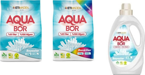 Aquabor Doğal Mineralli 4 Kg Beyaz + 4 Kg Renkliler + Sıvı Beyaz 3 Lü Set