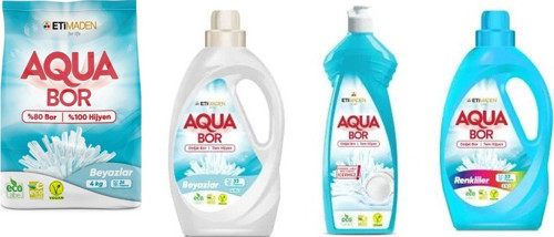Aquabor Doğal Mineralli 4Kg Beyaz + Sıvı Beyaz + Bulaşık + Sıvı Renkliler Set