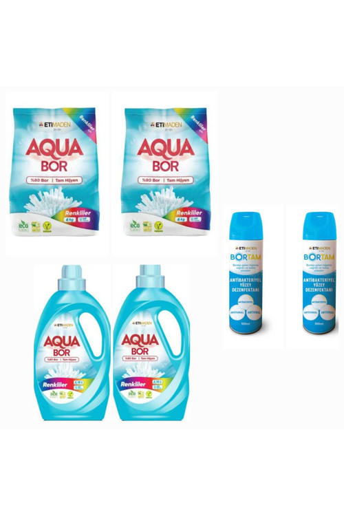Doğal Çamaşır Deterjanı Aquabor Renkliler İçin Toz Ve Sıvı Form 146 Yıkama+ Bortam Dezenfektan