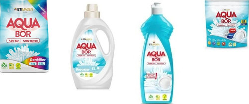 Aquabor Doğal Mineralli 4 Kg Renkliler + Sıvı Beyaz + Elde Bulaşık + Tablet 4 Lü Set