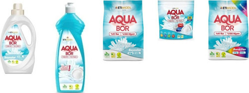 Aquabor Doğal Mineralli Sıvı Beyaz + Elde Bulaşık + 4 Kg Beyaz + Tablet + 4 Kg Renkliler 5 Li Set