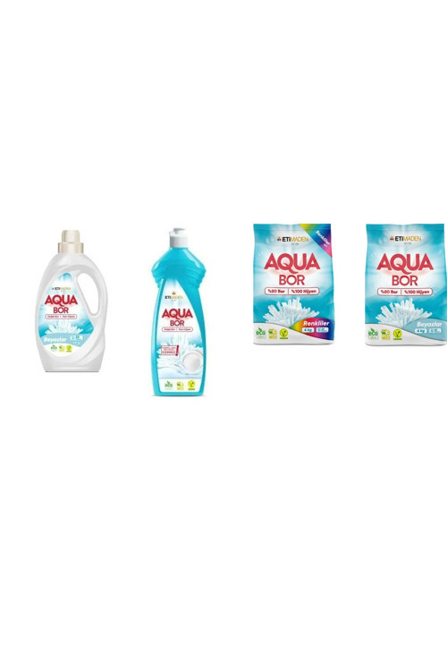 Aquabor Doğal Mineralli Sıvı Beyaz + Elde Bulaşık + 4 Kg Renkliler + 4 Kg Beyaz 4 Lü Set