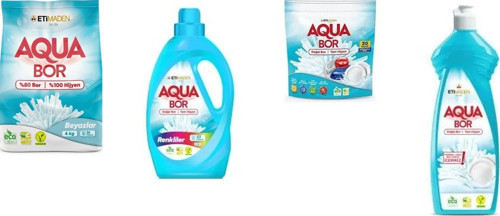 Aquabor Doğal Mineralli 4 Kg Beyaz + Sıvı Renkliler + Tablet + Elde Bulaşık 4 Lü Set