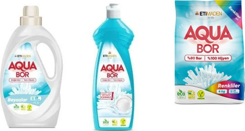 Aquabor Doğal Mineralli Sıvı Beyaz + Elde Bulaşık + 4 Kg Renkliler 3 Lü Set