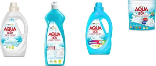 Aquabor Doğal Mineralli Sıvı Beyaz + Elde Bulaşık + Sıvı Renkliler + Tablet 4 Lü Set
