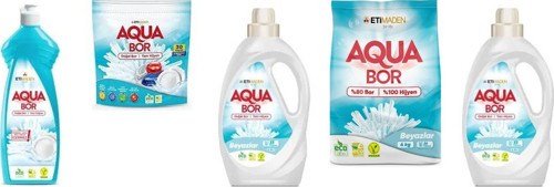 Aquabor Doğal Mineralli Bulaşık + Tablet + Sıvı Beyaz + 4Kg Beyaz + Sıvı Beyaz Set