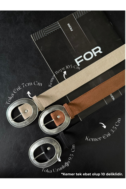 3'lü Süet Oval Tokalı Kadın Pantolon Kemeri, Ceket Kemeri, Gömlek Kemeri, Elbise Kemeri