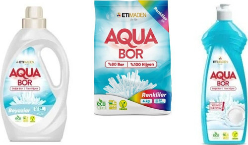 Aquabor Doğal Mineralli Sıvı Beyaz + 4 Kg Renkliler + Elde Bulaşık 3 Lü Set