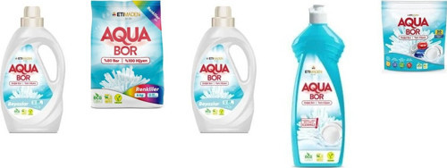 Aquabor Doğal Mineralli Sıvı Beyaz + 4 Kg Renkliler + Sıvı Beyaz + Elde Bulaşık + Tablet 5 Li Set