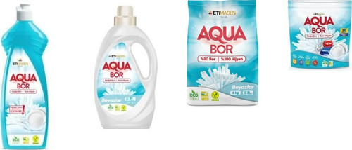 Aquabor Doğal Mineralli Elde Bulaşık + Sıvı Beyaz + 4 Kg Beyaz + Tablet 4 Lü Set