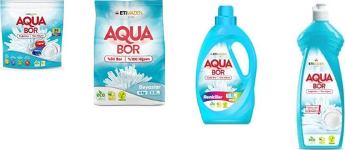 Aquabor Doğal Mineralli Tablet + 4 Kg Beyaz + Sıvı Renkliler + Elde Bulaşık 4 Lü Set