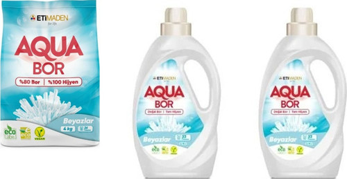 Aquabor Doğal Mineralli 4 Kg Beyaz + Sıvı Beyaz + Sıvı Beyaz 3 Lü Set