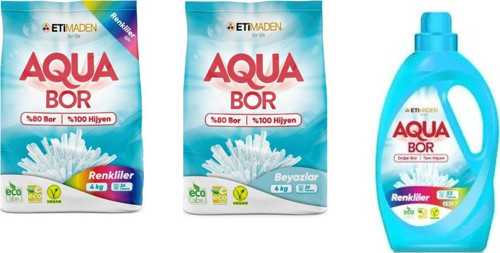 Aquabor Doğal Mineralli 4 Kg Renkliler + 4 Kg Beyaz + Sıvı Renkliler 3 Lü Set