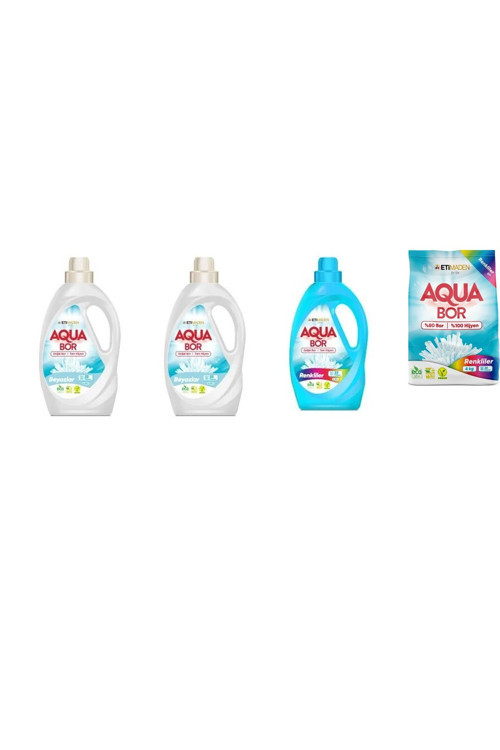 Aquabor Doğal Mineralli Sıvı Beyaz + Sıvı Beyaz + Sıvı Renkliler + 4 Kg Renkliler 4 Lü Set