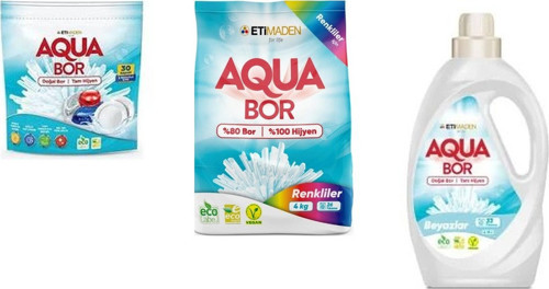 Aquabor Doğal Mineralli Tablet + 4 Kg Renkliler + Sıvı Beyaz 3 Lü Set