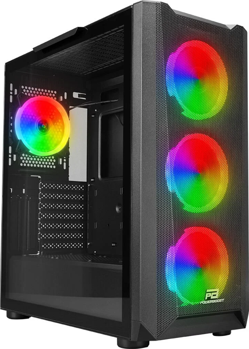 POWERBOOST VK-W001B, Tempered Glass, ARGB, USB 3.0, MidTower, ATX, Siyah, Mesh Panel, GAMING KASA (PSU YOK)