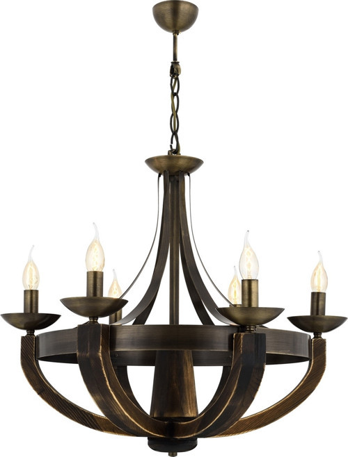 AV-1644-6E Eskitme Kaplama Modern Avize E14 Metal Ahşap H: 90 cm, Ø: 70 cm