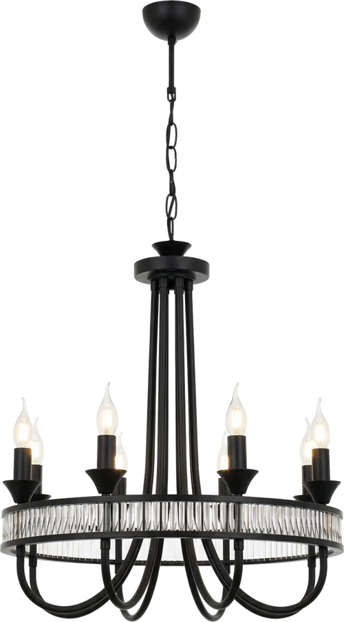 AV-1890-8BSY Siyah Boya Modern Avize E14 Metal Kristal H: 110 cm, Ø: 60 cm
