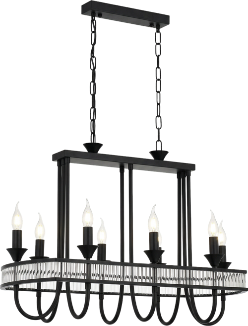 AV-1890-8Y-BSY Siyah Boya Modern Avize E14 Metal Kristal H: 100 cm, WxD: 80x40 cm