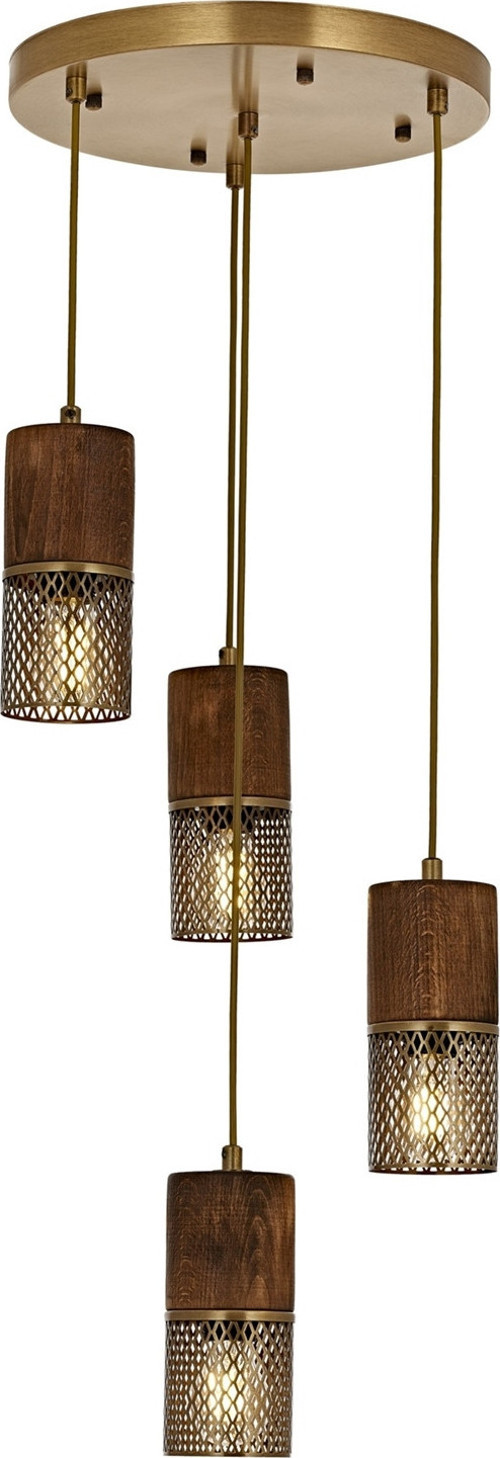 AV-1830-4ET Eskitme Kaplama Modern Avize E27 Metal Ahşap H: 100 cm, Ø: 35 cm