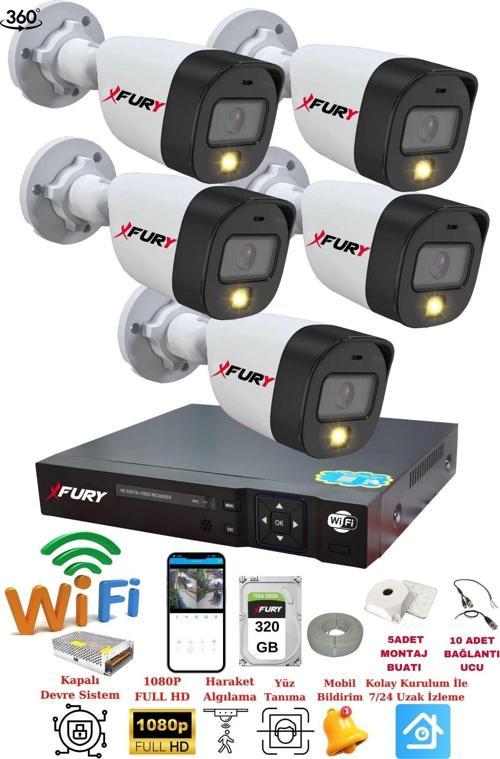 5 Kameralı Gece Renkli 1080P 2Mp Görüntü Full Hd Ultra Led Gece Renkli Güvenlik Kamerası Seti 320GB