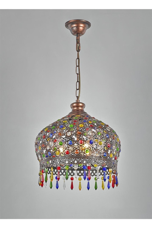 AV-5103-1E Eskitme Kaplama Klasik Avize E14 Metal Kristal H: 100 cm, Ø: 36 cm
