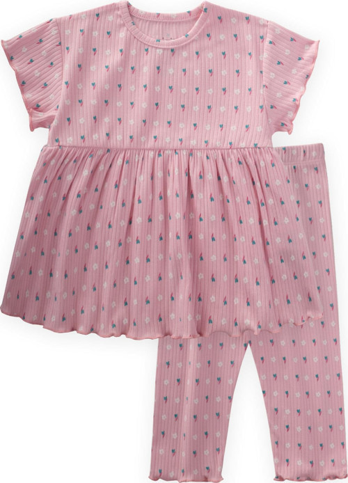 Desenli Fitilli Tunik Takım 1-8 Yaş Pembe