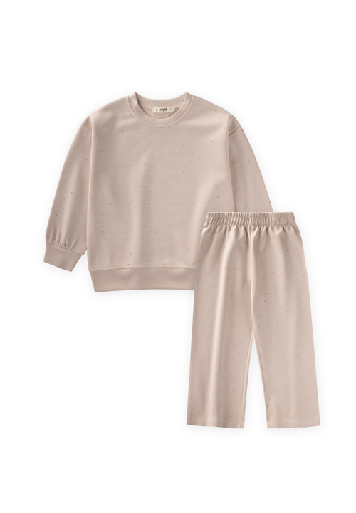 Komple Taşlı Modal Takım 8-13 Yaş Bej