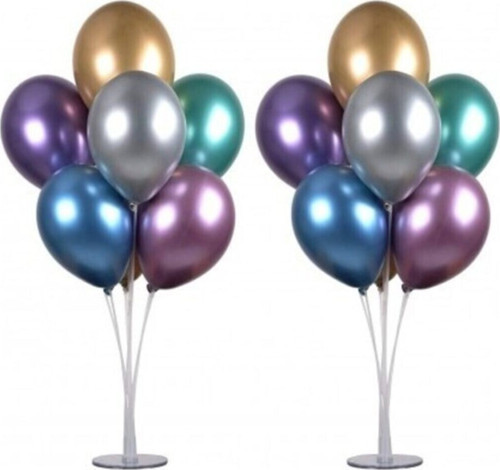 Genc Dıjıtal Baskı 2 Adet Balon Standı 7 Çubuklu 75 Cm Ve Toplam 14 Adet Metalik Balon