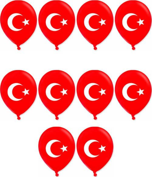 Türk Bayrak Baskılı Kırmızı Balon 30 Cm 10 Adet