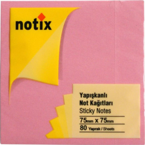 Yapışkanlı Not Kağıdı Pastel Pembe 80 Yaprak 75X75 (12 Koçan)